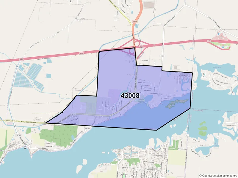 Map of Buckeye Lake, Ohio and ZIP codes