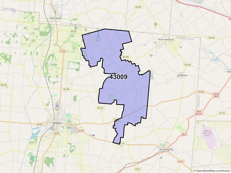 Map of ZIP Code 43009 — Cable, OH