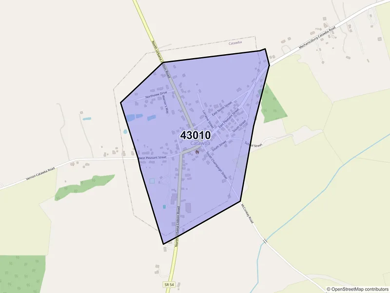 Map of Catawba, Ohio and ZIP codes