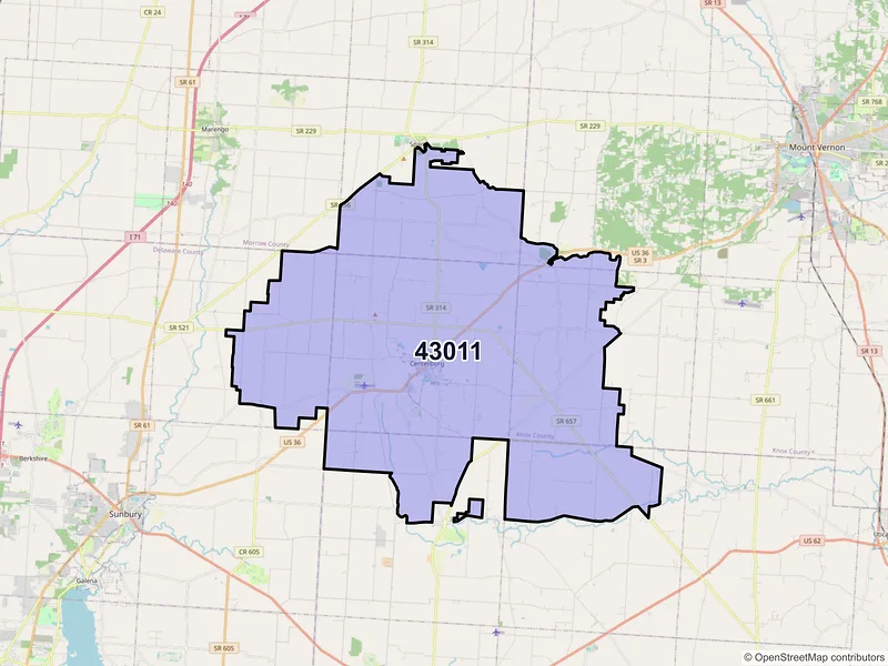 Map of ZIP Code 43011 — Centerburg, OH