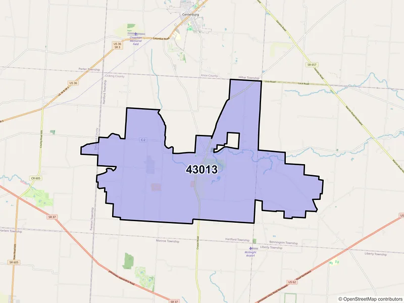 Map of ZIP Code 43013 — Croton, OH