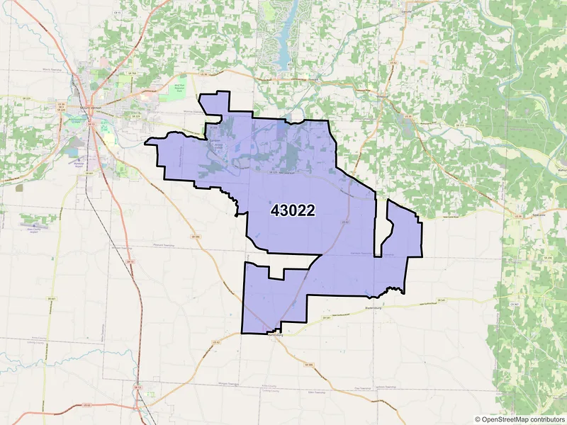 Map of Gambier, Ohio and ZIP codes