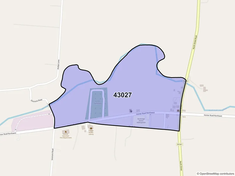 Map of Homer, Ohio and ZIP codes