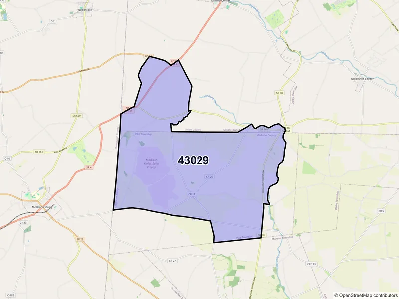 Map of ZIP Code 43029 — Irwin, OH