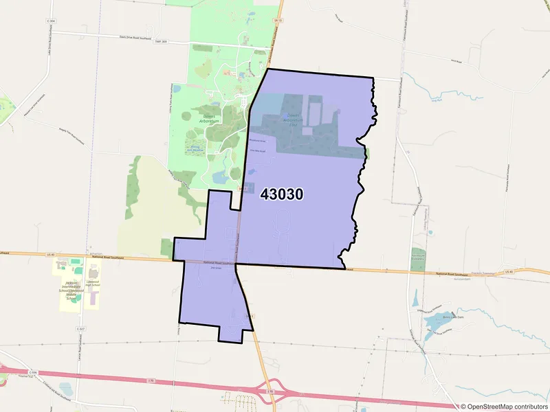 Map of Jacksontown, Ohio and ZIP codes