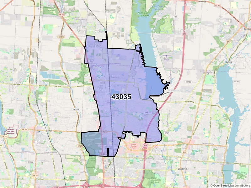 Map of Lewis Center, Ohio and ZIP codes