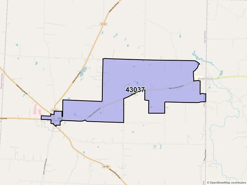 Map of Martinsburg, Ohio and ZIP codes