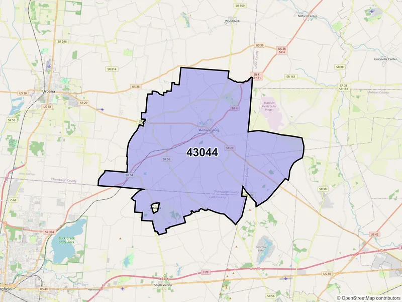 Map of ZIP Code 43044 — Mechanicsburg, OH