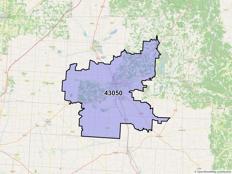 Map of ZIP Code 43050 — Mount Vernon, OH