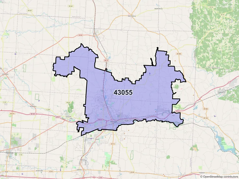 Map of ZIP Code 43055 — Newark, OH