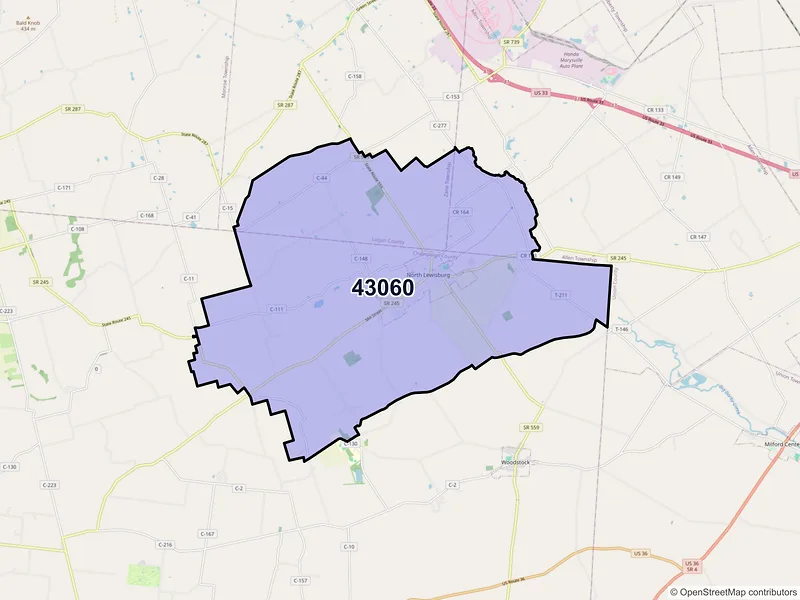 Map of ZIP Code 43060 — North Lewisburg, OH