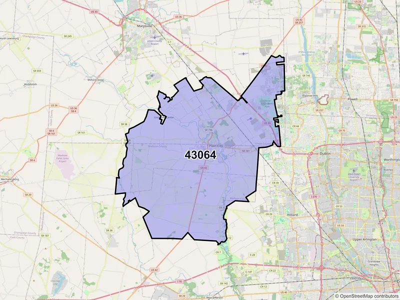 Map of Plain City, Ohio and ZIP codes
