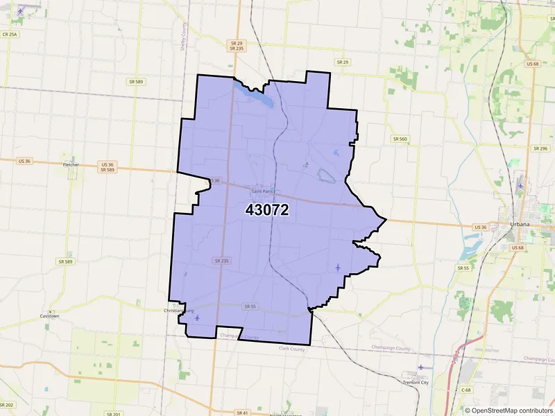 Map of Saint Paris, Ohio and ZIP codes