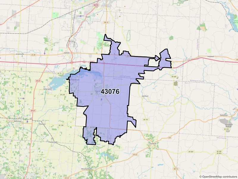 Map of ZIP Code 43076 — Thornville, OH