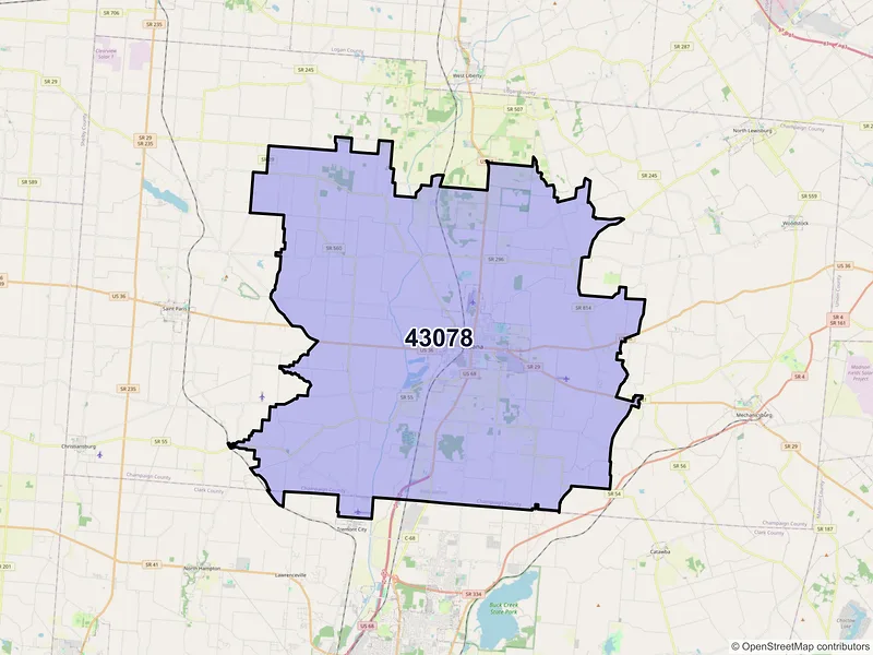 Map of ZIP Code 43078 — Urbana, OH