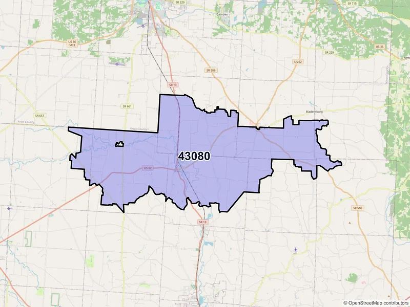 Map of ZIP Code 43080 — Utica, OH