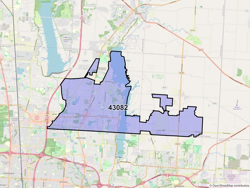 Map of ZIP Code 43082 — Westerville, OH