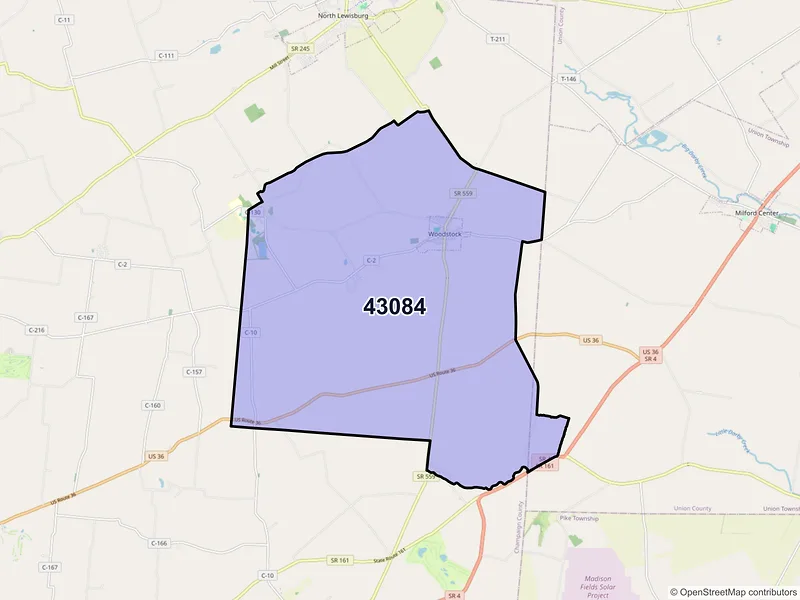Map of ZIP Code 43084 — Woodstock, OH