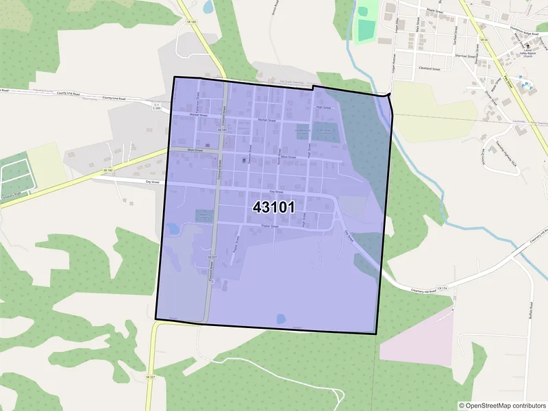 Map of Adelphi, Ohio and ZIP codes