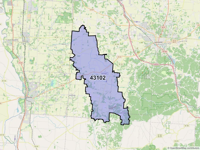 Map of ZIP Code 43102 — Amanda, OH
