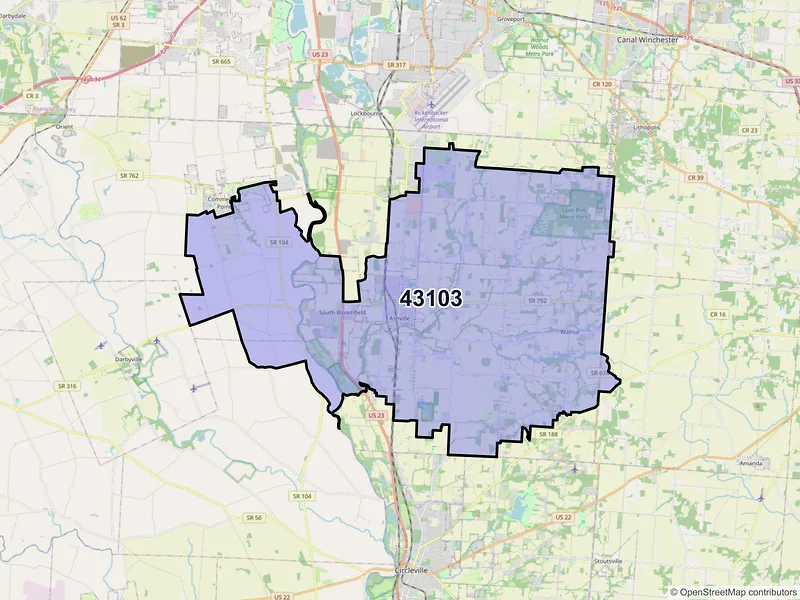 Map of ZIP Code 43103 — Ashville, OH