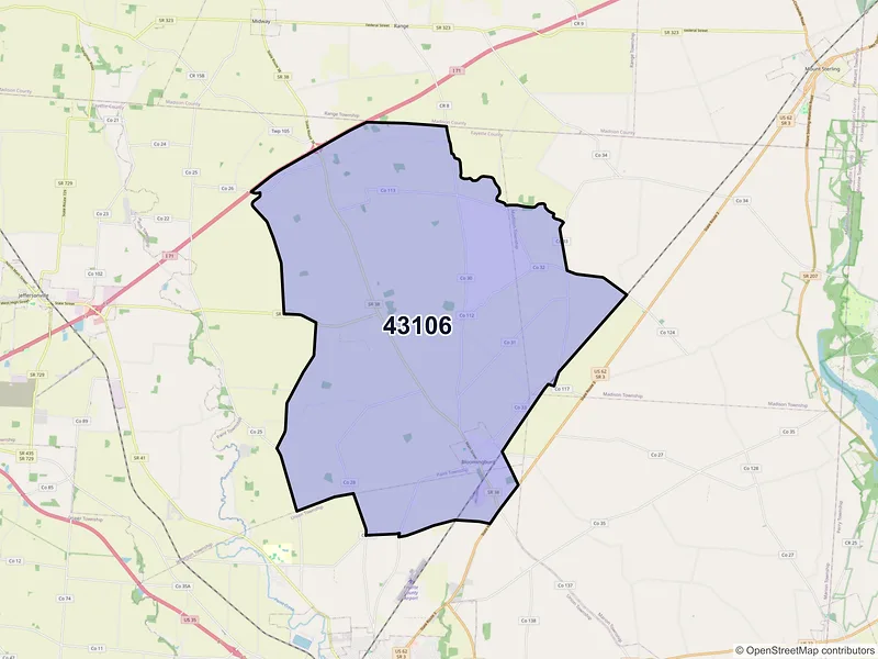 Map of ZIP Code 43106 — Bloomingburg, OH