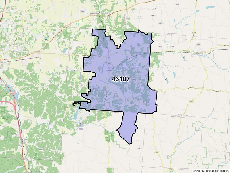 Map of ZIP Code 43107 — Bremen, OH