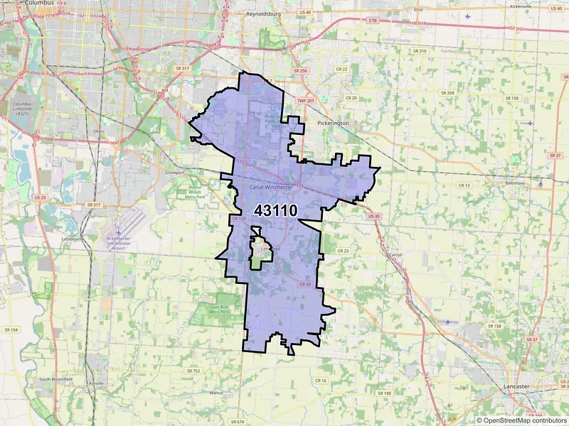 Map of ZIP Code 43110 — Canal Winchester, OH