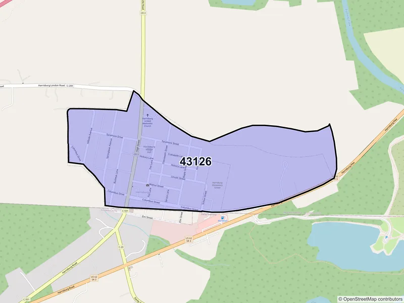Map of Harrisburg, Ohio and ZIP codes