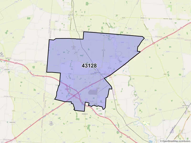 Map of ZIP Code 43128 — Jeffersonville, OH