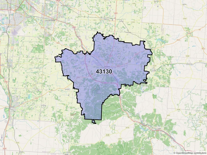 Map of ZIP Code 43130 — Lancaster, OH