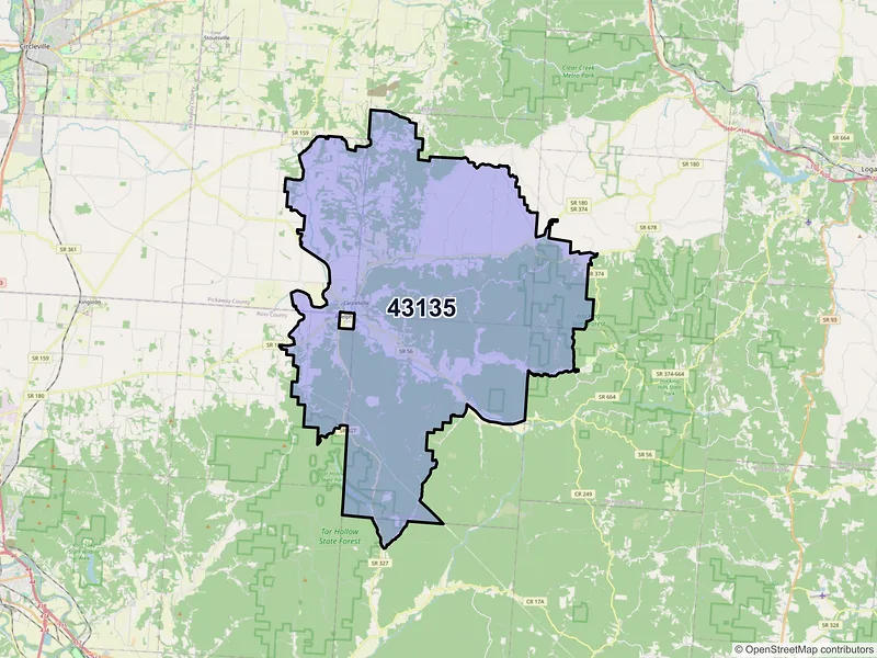 Map of Laurelville, Ohio and ZIP codes