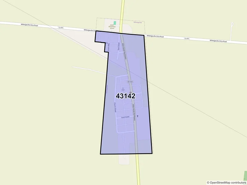 Map of Milledgeville, Ohio and ZIP codes