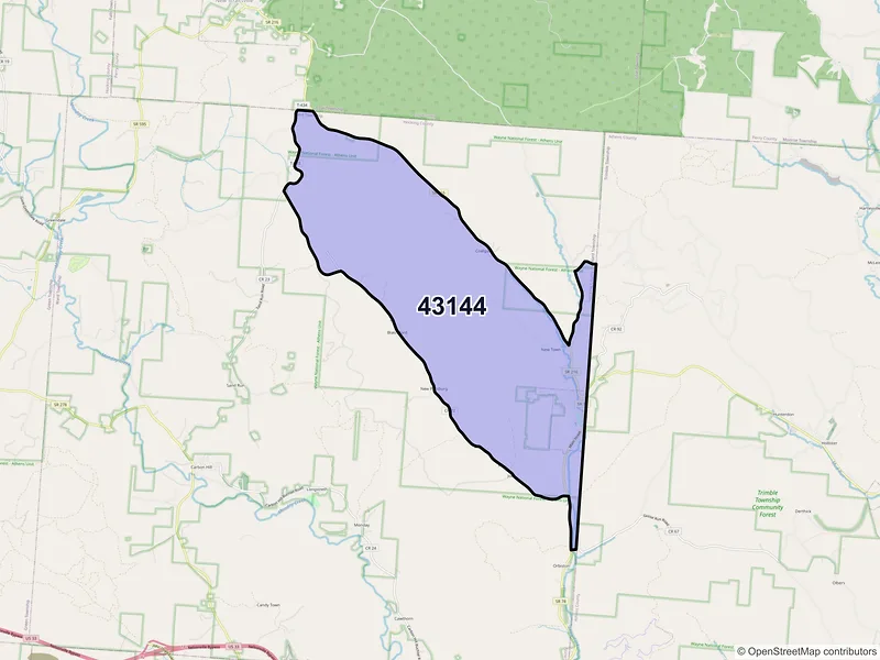 Map of Murray City, Ohio and ZIP codes