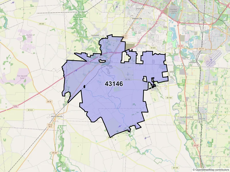 Map of Orient, Ohio and ZIP codes