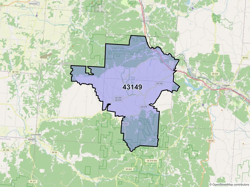 Map of ZIP Code 43149 — Rockbridge, OH