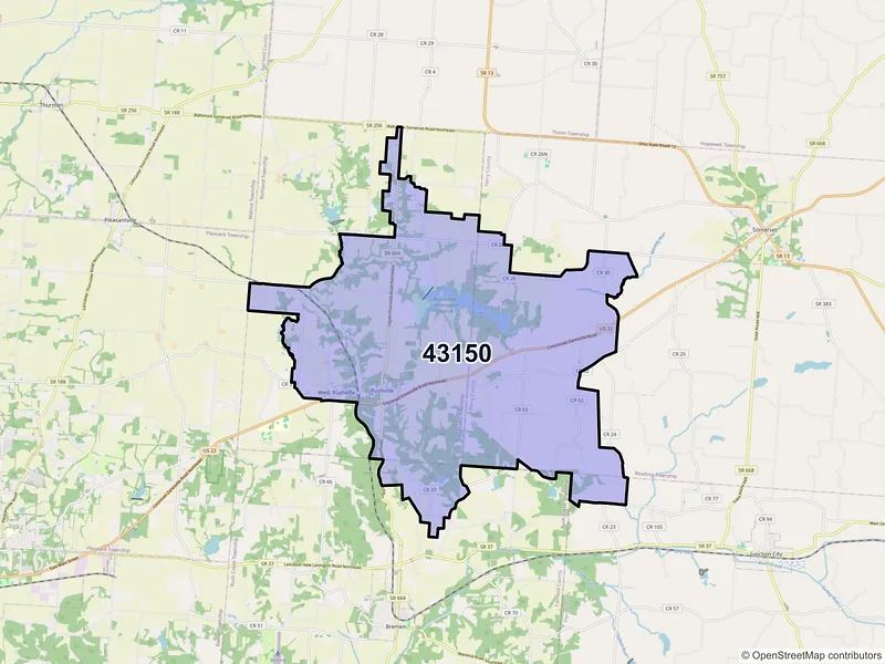 Map of ZIP Code 43150 — Rushville, OH