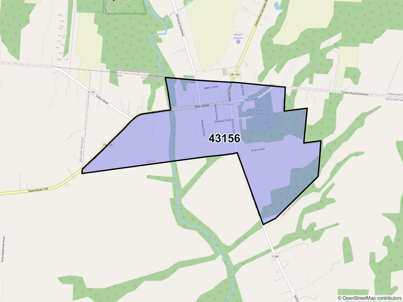 Map of Tarlton, Ohio and ZIP codes