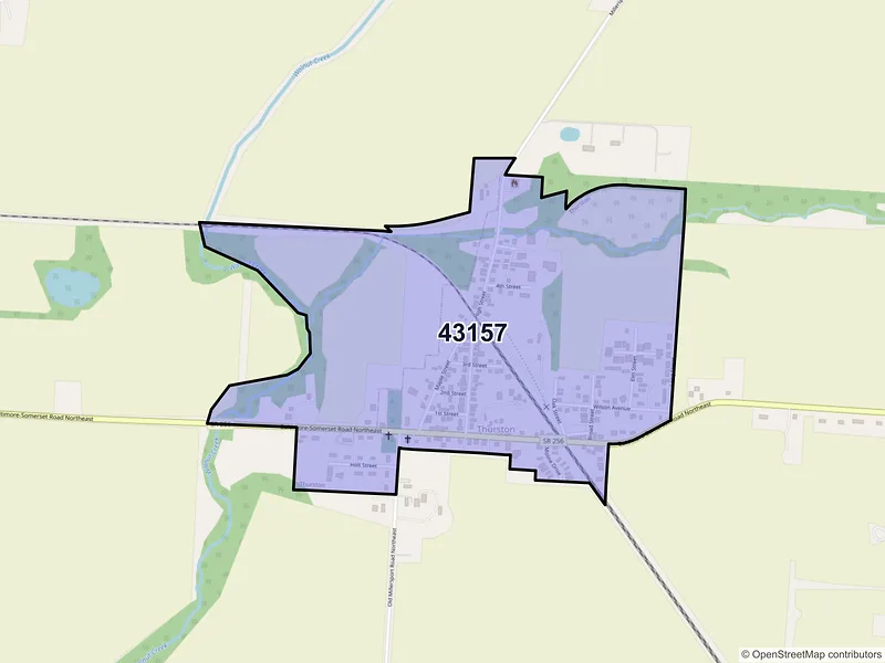 Map of Thurston, Ohio and ZIP codes