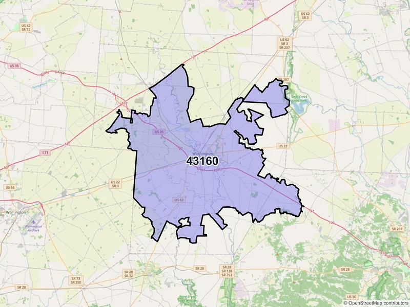 Map of ZIP Code 43160 — Washington Court House, OH