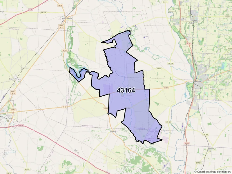 Map of ZIP Code 43164 — Williamsport, OH