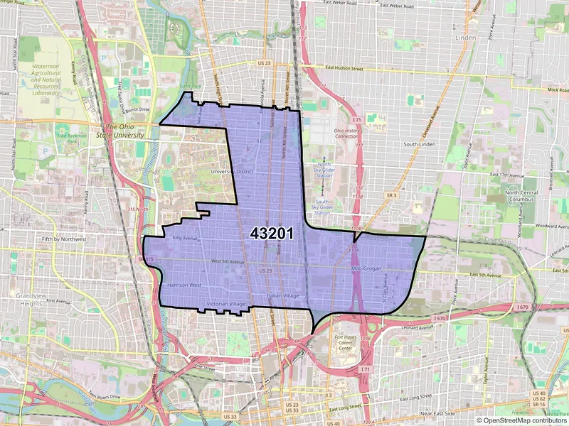 Map of ZIP Code 43201 — Columbus, OH