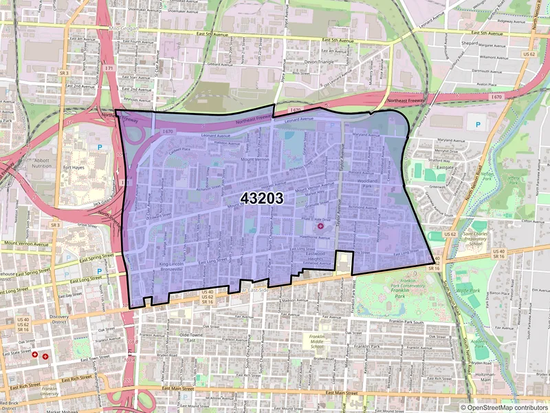 Map of ZIP Code 43203 — Columbus, OH
