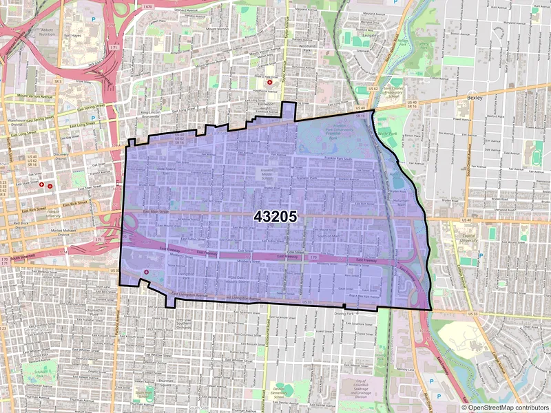 Map of ZIP Code 43205 — Columbus, OH