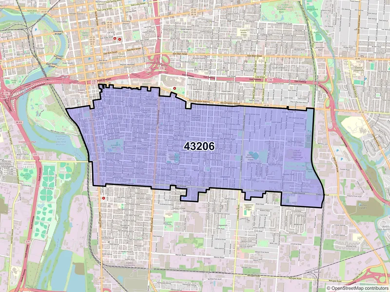 Map of ZIP Code 43206 — Columbus, OH
