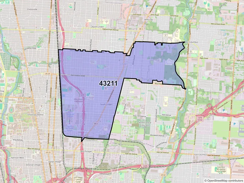 Map of ZIP Code 43211 — Columbus, OH