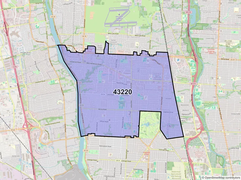 Map of ZIP Code 43220 — Columbus, OH