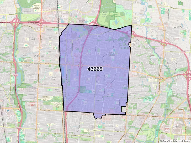Map of ZIP Code 43229 — Columbus, OH