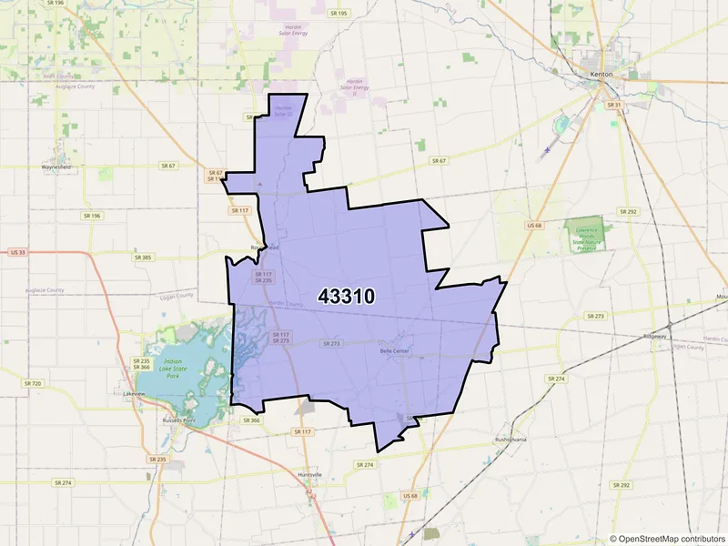 Map of Belle Center, Ohio and ZIP codes