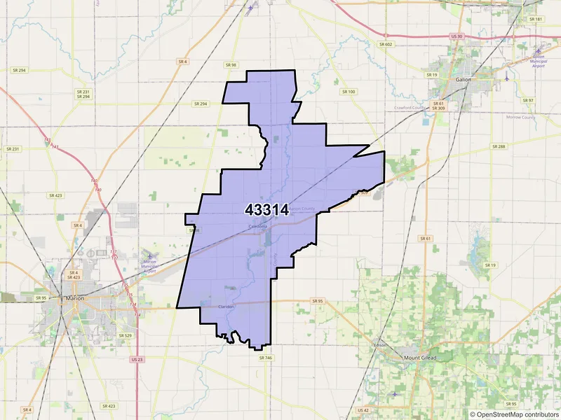 Map of ZIP Code 43314 — Caledonia, OH